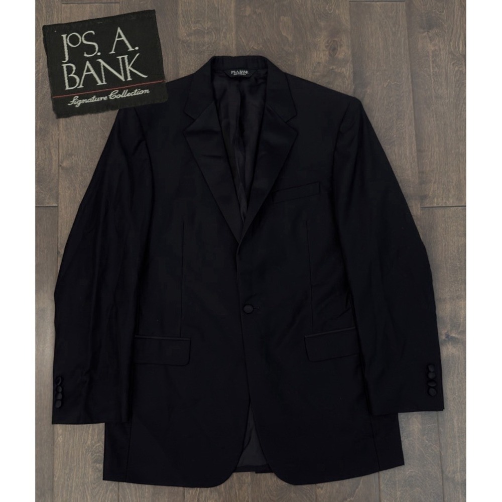 Jos A Bank Signature Mens 100% Wool Black One Button Tuxedo Suit Jacket Size 41L